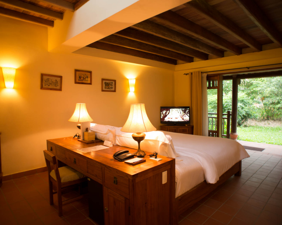 Emeralda Resort villa interior with timber beams.